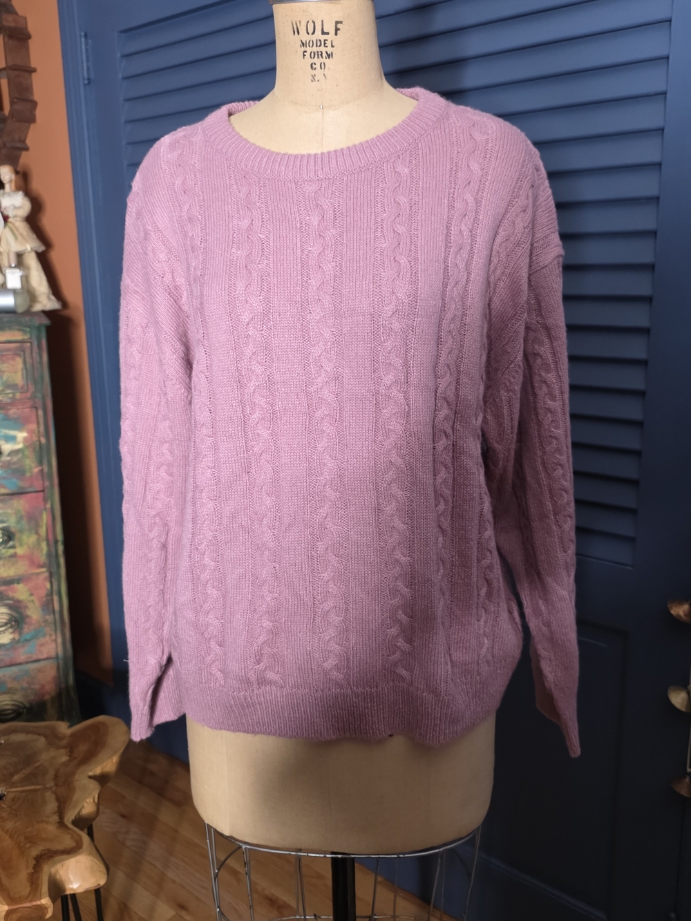 Ashley Stewart Dusty Lavender Cable Knit Crewneck Sweater
